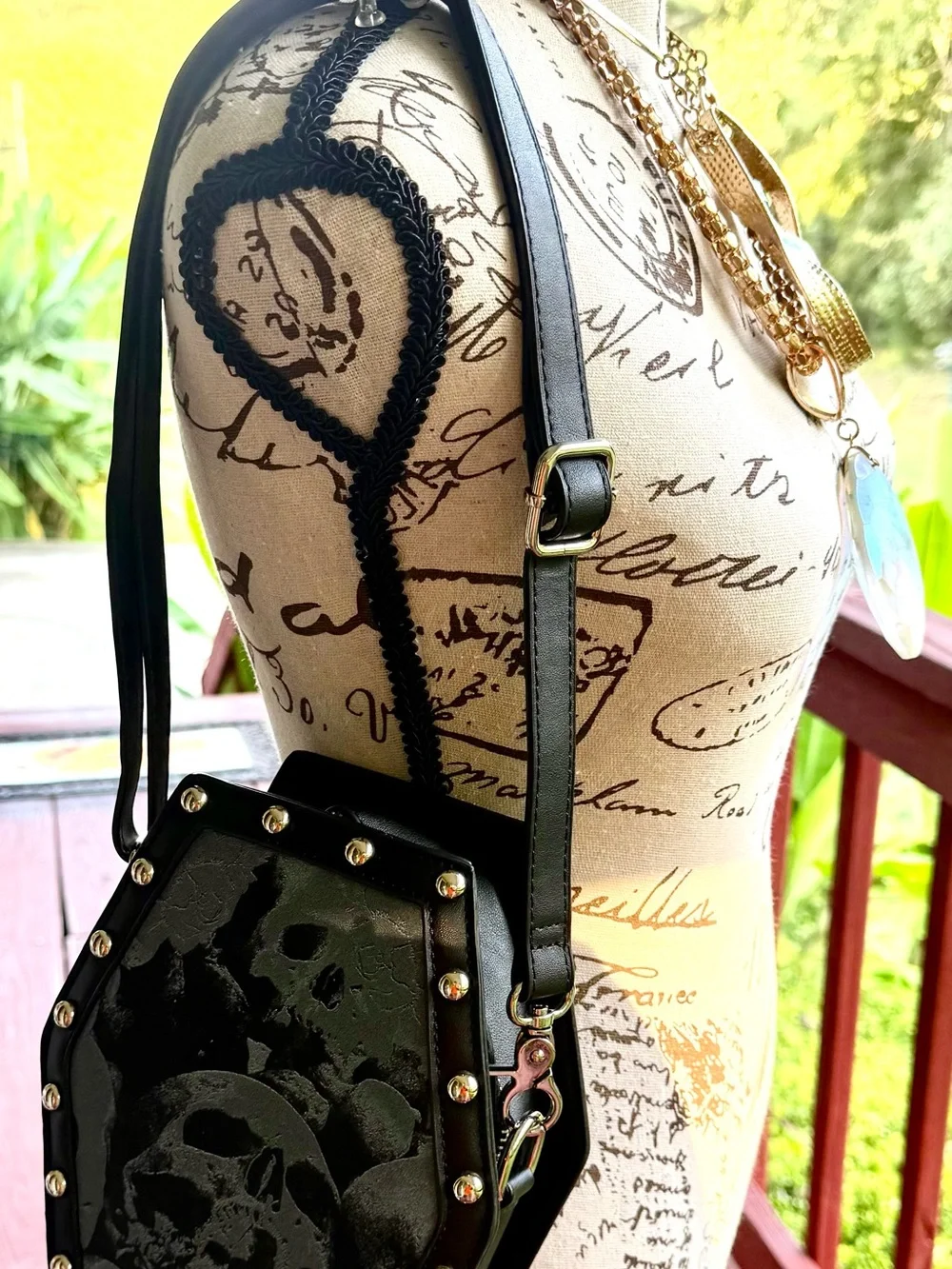 Gothic Skull Coffin Backpack or shoulder bag — Black with Silver Skull Print